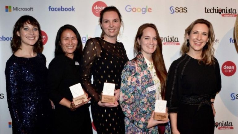 Vivianne Bendermacher – founder Techionista, Farshida Zafar – Tech Leader 2018, Nina Hoff – Tech Entrepreneur 2018, Ineke Scheffers – Tech Talent 2018, Tamira van Roeyen – co-founder Techionista